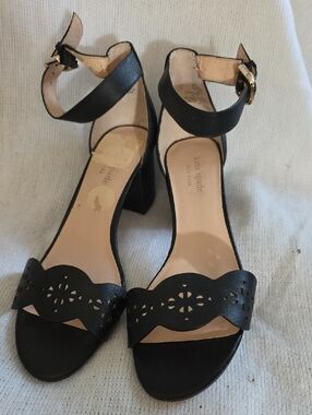 kate spade Black Laser-Cut Ankle-Strap Block Heels Size 8